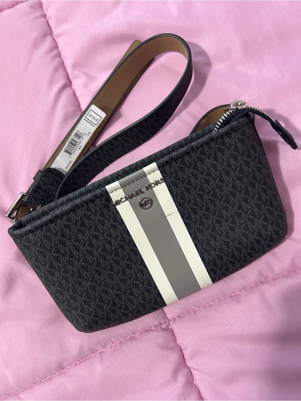 Michael Kors Black Signature Crossbody belt bag with White Stripe mrsp$78 NWOT